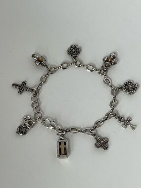 Brighton Cross Charm Bracelet Silver Tone Faith Religious Dangle Charms